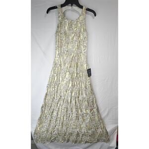 Lulus Size S Ivory Floral Gold Thread Maxi Dress Wedding Formal Glam